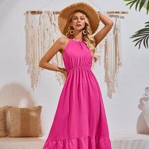 Ruffled Round Neck Sleeveless Dress